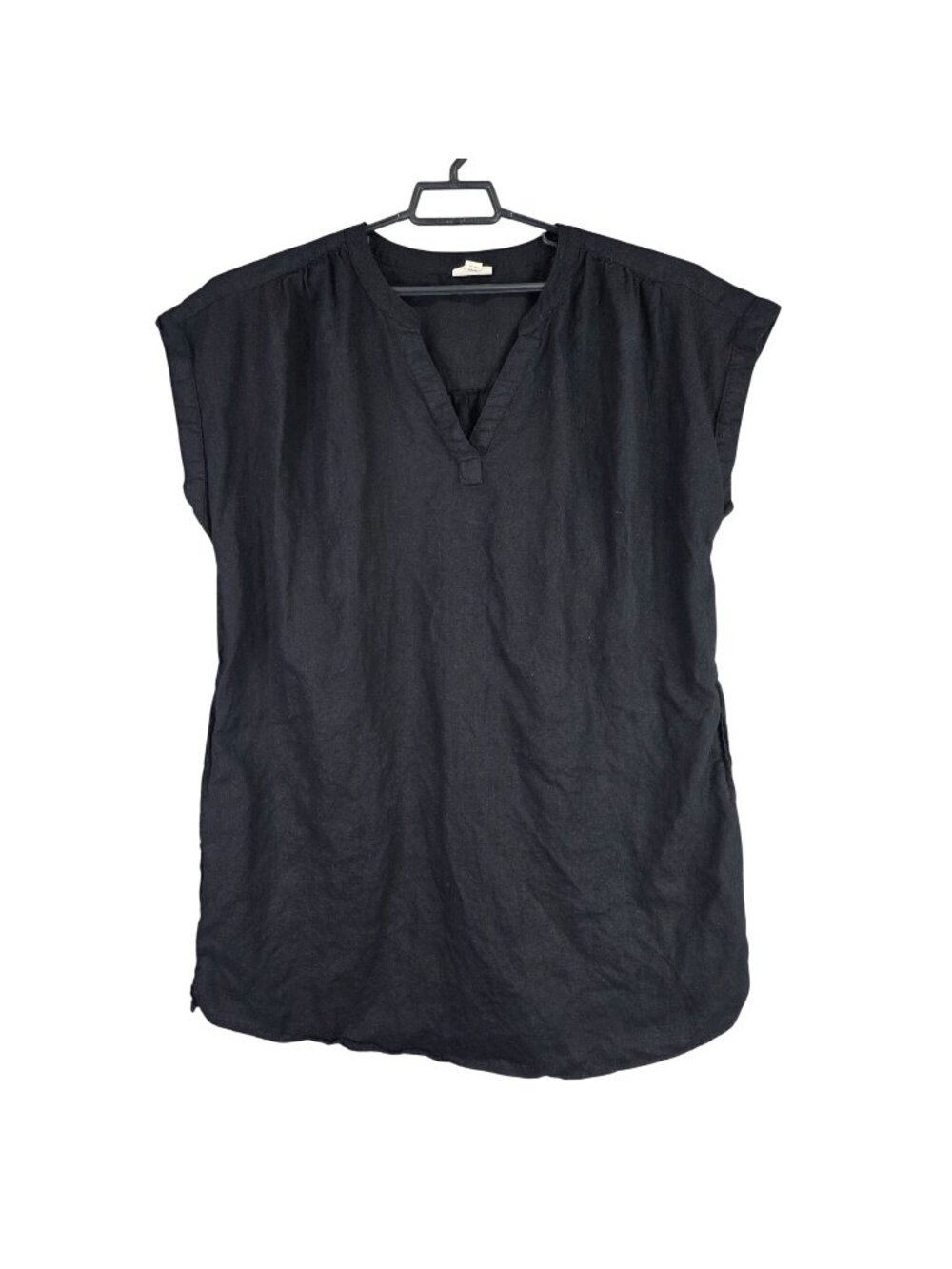 Womens A.N.A Black Linen Blend Tunic Top Casual Sleeveless Split Neck Size XL